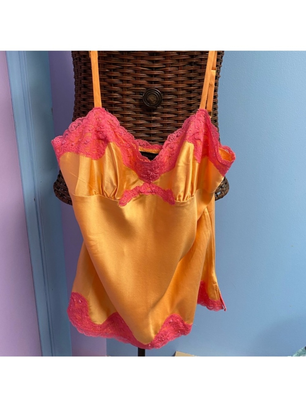 Vintage Express Design Studio Silk Neon Orange & Hot Pink Lace Sexy Fun 🤩